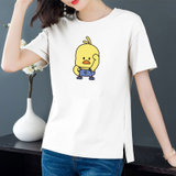 【灵薇雅】夏季韩系100%纯棉小黄鸭卡通印花宽松圆领短袖T恤衫D7179(砖红色 XL)