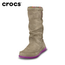 Crocs女靴子保暖 秋季卡骆驰阿瑞安娜反绒平底中筒时装靴|14685(卡其/亮紫 39)