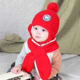 牛奶朋友冬季宝宝时尚护耳男女儿童毛线帽纯色绒布帽子围巾2件套(红色（单帽+围巾） 均码（42-50cm）)
