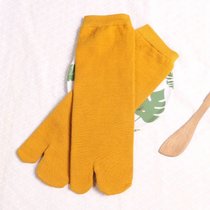 SUNTEK纯色夏季薄款分趾袜棉袜四季中筒二趾袜两指袜套男女猪蹄袜(均码 姜黄色)