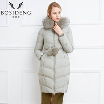 波司登（BOSIDENG）貉子毛收腰修身女士中长款大毛领保暖休闲羽绒服B1601248(灰豆绿4143 185/104A)