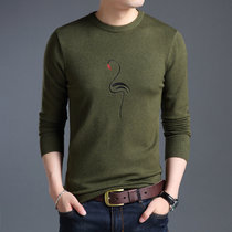 瑰蝴蝶秋季新款男士长袖毛衣男式毛衫圆领平板上衣套头打底衫天鹅图案(绿色 185)