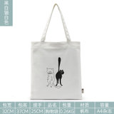 DHH原宿风小清新购物袋韩国ins学生白色帆布包女单肩包手提包包(黑白猫白色)