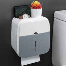卫生间纸巾盒厕所卫生纸置物架壁挂式抽纸盒免打孔创意防水纸巾架(双层灰色+白色)