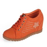 卡冰妮2013春季新款女鞋 系带水钻内增高时尚休闲平底单鞋(橘红色 38)