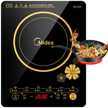 美的（Midea）C21-RT2140 电磁炉 触控按键 黑晶面板 六大烹饪功能 一键爆炒 定时功能 Midea