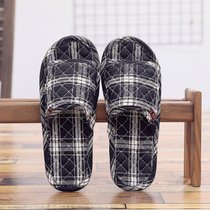 SUNTEK新款日式布艺布底拖鞋情侣室内家用木地板静音无声可机洗春秋四季(男小码适合38-39脚 男大粽格)