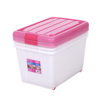 爱丽思IRIS 46L中号环保塑料透明衣服整理盒带轮收纳箱CC(粉色)