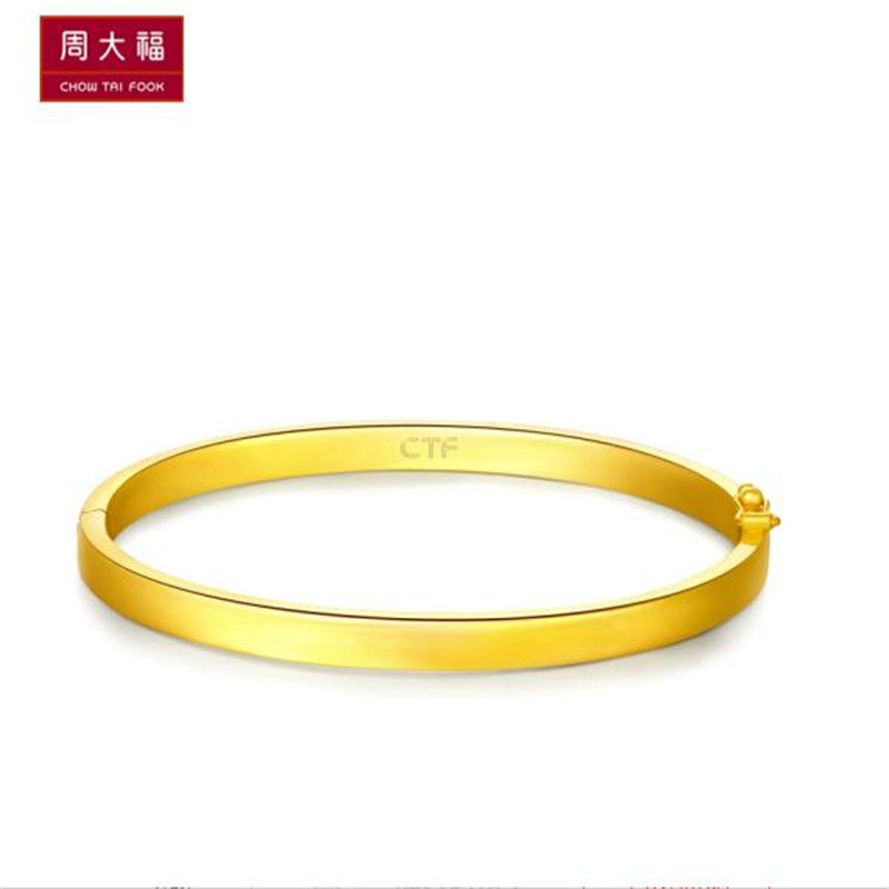 金银饰品周大福简约风尚婚嫁足金黄金手镯计价f178425工
