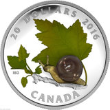2016年加拿大发行蜗牛镶琉璃彩色精制银币