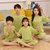 儿童冰丝套装亲子9分袖家居服夏季透气情侣装家庭装纯色上衣短裤(绿色 180码)