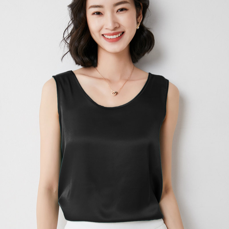马甲背心女奥伊米真丝背心女士夏季外穿潮短款西装内搭桑蚕丝上衣缎面