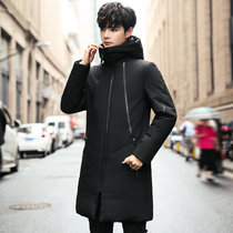 卡郎琪羽绒服男2019冬季连帽中长款防风保暖新款休闲外套男潮流/SYGC9020(黑色 XXXL)