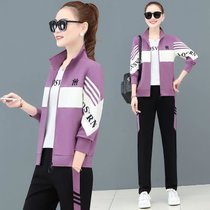 运动休闲套装女春秋2021时尚运动服宽松2021春季卫衣三件套潮(310香芋紫)