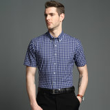 雅戈尔修身版时尚休闲格子短袖衬衫男士商务纯棉透气半袖SDP12535(蓝色 39)