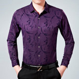 男士格子长袖衬衫薄款时尚宽松大码商务棉衬衣爸爸装寸衫秋季中年6855xiaojin(紫色 170)