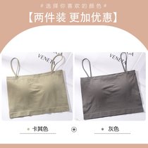 SUNTEK吊带小背心女夏内搭打底外穿美背带胸垫一体内衣黑色白色抹胸文胸(B73A-卡其+灰色 M 均码适合90-130斤)