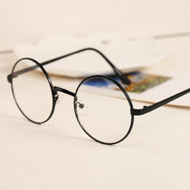 金属圆形复古眼镜框 原宿男女款时尚眼镜架 太子镜平光眼镜潮(平光镜)(黑框黑腿(袋+布))