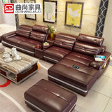 曲尚(Qushang)沙发头层牛皮沙发现代简约大小户型客厅整装真皮沙发组合(双人位+单人位+贵妃位)