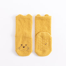 冬季新款加厚羽毛绒卡通袜婴幼儿小童宝宝防滑地板袜子批发(黄色 S码)
