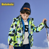 巴拉巴拉儿童棉衣外套中大童两件套2018新款冬装冲锋衣加厚保暖潮(170cm 黑绿色调)