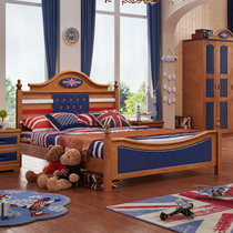 宜捷家居 实木儿童床男孩橡胶木床 美式单人王子床儿童家具(实木床 1.2*2.0M)