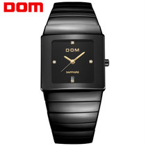 多姆（DOM）手表  时尚潮流个性黑陶瓷防水系石英腕表(方形黑陶瓷男表)
