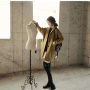 妮蕾迪  新款优雅宽松纯色单排扣羊毛呢大衣外套 D3093(卡其色 S)