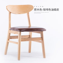 物槿 实木餐椅家用木头桌椅现代 YPH-02(原木色咖啡色油蜡皮)