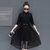 VEGININA 新款女装春装中长款两件套蕾丝连衣裙 4233(黑色 L)