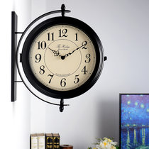 汉时(Hense)欧式现代轻奢金属装饰双面钟客厅时尚简约挂钟家用挂表HDS66(炭黑色)