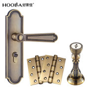 HOOLLA 欧式门锁卧室门锁卫生间木门锁室内门锁象牙白锁具H1101(青古+平开合页2片+门吸一个)