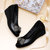 真皮润四月妈妈鞋中年软底舒适大码女鞋2021新款坡跟女士浅口皮鞋(39 黑色/9107（跟高4.5cm）)