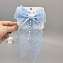 小女孩中长大蝴蝶结飘带发夹公主发饰女童头饰宝宝少女饰品(蓝色纱网珠子大蝴蝶结边夹 默认版本)