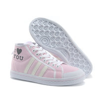 阿迪达斯三叶草女鞋帆布鞋Adidas高帮复古休闲板鞋V13520(粉红色 36)