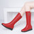 百年纪念秋冬季新款圆头平跟侧拉链金属装饰长靴雪地靴女鞋子1527(红色 40)