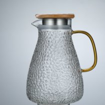 冷水壶耐高温玻璃水壶大容量家用花茶壶耐热防爆开水杯凉茶壶套装(1.5L淑雅壶（竹包钢盖）)