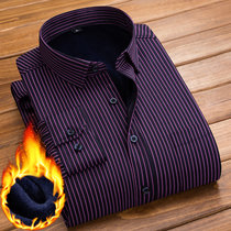 龙中龙 秋冬季保暖衬衫男士加绒加厚长袖格子衬衣宽松上衣(黑色紫条 41)