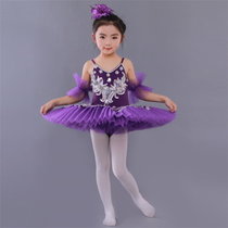 六一儿童芭蕾舞演出服女童小天鹅舞蹈服幼儿蓬蓬裙吊带舞台表演服(80cm)(紫色)