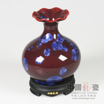 花瓶摆件德化陶瓷开业*商务工艺礼品客厅办公摆件中国龙瓷21cm荷口瓶（翡红之蓝结晶）JJY0166