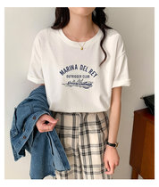 短袖T恤女2022夏季新款韩版字母印花圆领宽松休闲上衣女体恤衫1095(白色 XL)