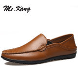 MR,KANG男士鞋休闲男鞋皮鞋牛皮男鞋商务休闲鞋 套脚软皮橡胶的懒人鞋8910(黄色)(38码)