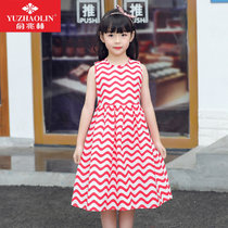 夏季新品儿童韩版棉质连衣裙无袖公主裙(150 红白小波浪)