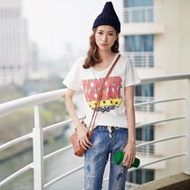 娇维安 夏季韩版体血衫 圆领女士T恤 字母图案宽松短袖女式t恤 女(白色 L)