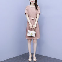 亿梦诗 2021年夏季新款洋气时尚中长款女人味系带收腰显瘦裙子ET1223(粉红色 XXXL)
