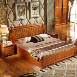 【京好】床实木床 现代简约环保中式卧室实木家具 双人床高箱储物床婚床A152《送到市自提》(海棠色款 双人床宽1.5长2米)