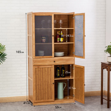 楠竹餐边柜现代简约碗柜茶水柜餐厅大容量储物柜家用厨房碗橱柜子原色