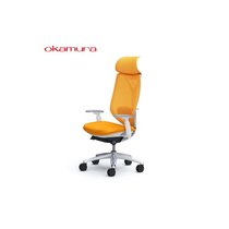 日本Okamura冈村sabrina人体工学电脑椅网椅办公椅老板椅标准版(标准版+腰靠+头枕（白框/橙色） 旋转升降扶手)