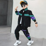 儿童男童春装套装2021新款中大童男孩春秋季韩版帅气两件套洋气(110 黑)
