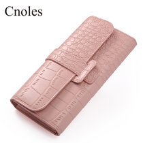 Cnoles蔻一钱包女士牛皮钱夹休闲新款鳄鱼纹时尚长款钱包(粉色)